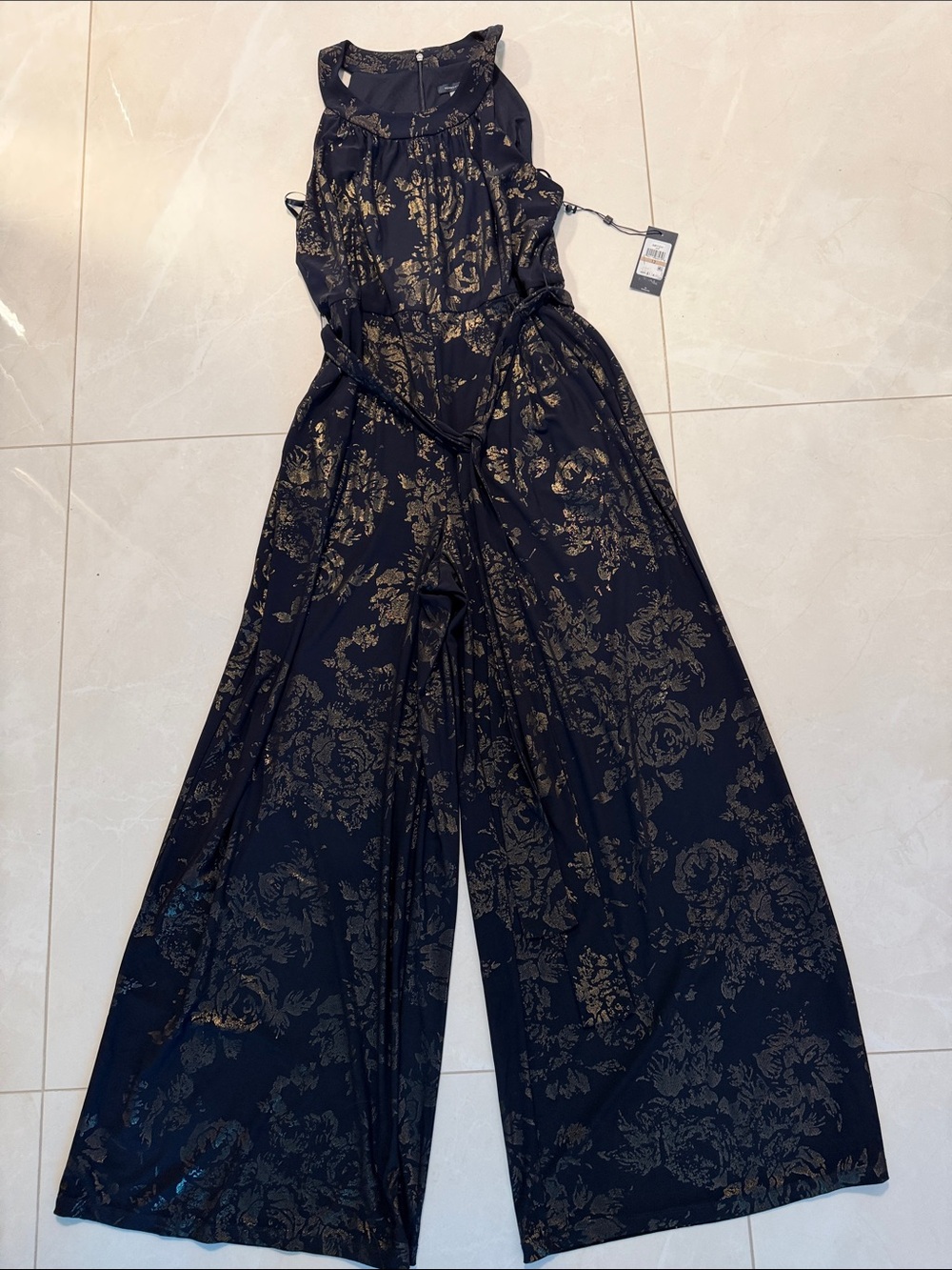 NWT Tommy Hilfiger Navy & Gold Metallic Floral Jumpsuit